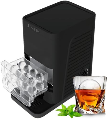 Macchina per il ghiaccio a sfera da appoggio, sfere grandi per whisky da 2 pollici, 84 pezzi al giorno con autopulente, macchina per ghiaccio cristallina per bar di casa/nero