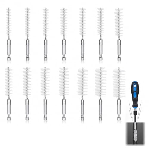 JIXLOUR FYSL Set de 14 brosses de nettoyage pour tuyaux en nylon, embout hexagonal de 1/4 de pouce pour perceuse
