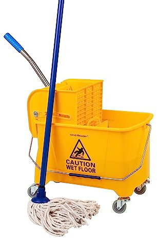 Mind Reader Secchio mobile per mocio resistente con strizzatore verso l'alto, capacità 22 litri, 41 cm di lunghezza x 27 cm di larghezza x 61 cm di altezza, giallo