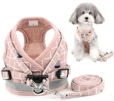 Zunea Hundegeschirr mit Leine Set für Kleine Hunde Welpen Rosa L | Verstellbar, Reflektierend, Anti-Zug, Ausbruchsicher, Netz Gepolstert, Spaziergänge, Chihuahua Yorkie Katzen Brustgeschirre