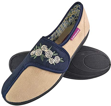 Dunlop Ladies Womens Slippers Slip On Hook & Loop Adjustable Fastening Memory Foam Size 3-8