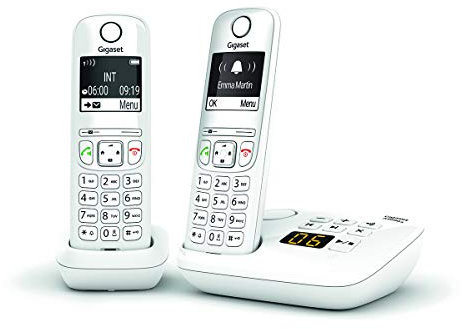 Gigaset AS690A Duo - Telefono fisso wireless con segreteria telefonica, 2 combinati con ampio display retroilluminato per un display ultra leggibile, funzione blocco chiamate - bianco [versione