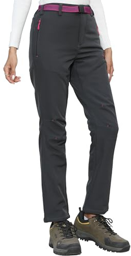 Tofern Damen Softshellhose Wanderhose Womens Winter Hosen Thermohose mit Gürtel Mädchen Warm Outdoorhose Gefüttert Multiaktivitäten Skihose, Euro XXL