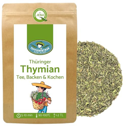 Thüringer Thymian gerebelt 200g - Tee & Gewürz - ölreich & hocharomatischer Thymiantee - Deutscher Anbau - PEPPERMINTMAN