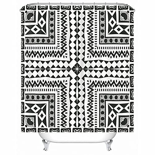 Banemi Groß Duschvorhang, Duschvorhang Anti Schimmel Schwarz Weiss Quadratisches Muster 165X180cm für Eck Dusche mit 12 Duschvorhangringen