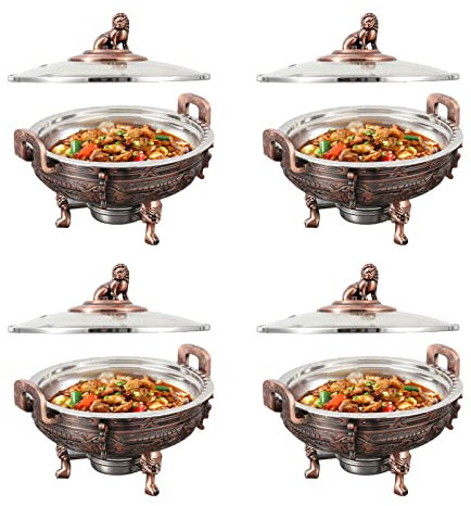 2/4 Pack Chafing Dishes & Food Warmers, Round Chafer Catering Buffet Server Set with Food Pan and Fuel Holders, for Kitchen Party Dining Buffet (Red Bronze),4 Pack