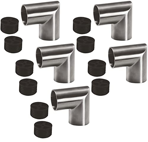 5 x Edelstahl Rundbogen 90° eckig inkl. 2 Adapter für Holzhandlauf Ø 42 mm
