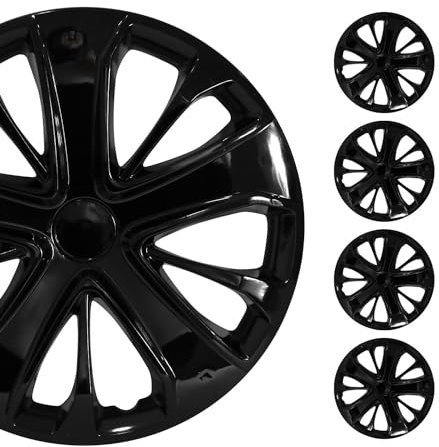 OMAC - ABS Black Hub Caps 15 Inch Set of 4, Tapas para Rines 15, Premium Wheel Covers 15 Inch, R15 Rim Cover Set, Snap On Durable Car Replacement Exterior Accessories