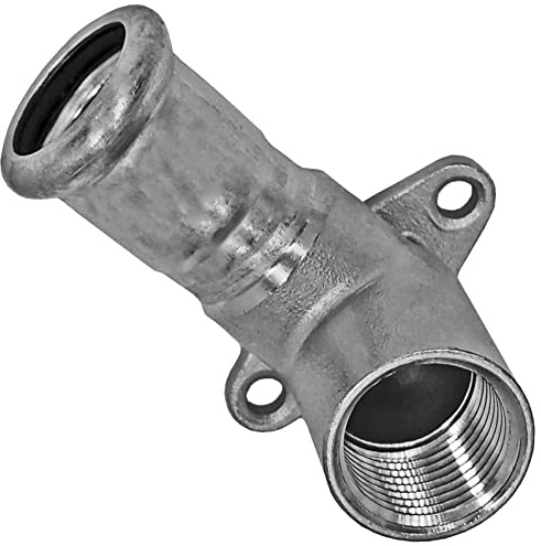 MegaHaustechnik Wandwinkel 15 x 1/2“IG Pressfitting aus Edelstahl V4A für Rohr-Außendurchmesser 15mm zum Verpressen M-Kontur, mit 1/2 Zoll Innengewinde, Trinkwasser geeignet, VA INOX Deckenwinkel