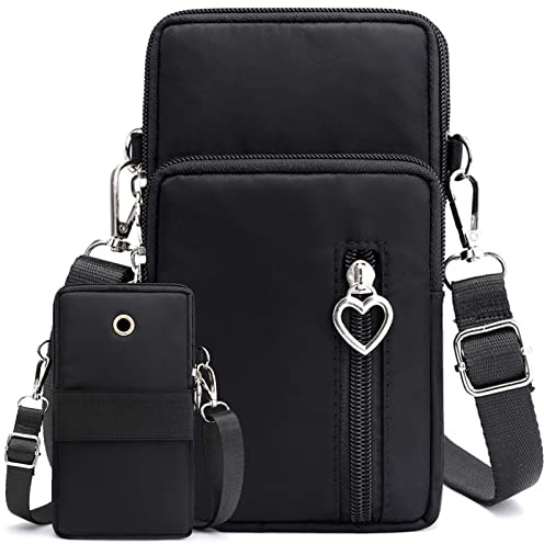 Casecret Handytasche zum Umhängen mit Geldbörse Damen Handy Tasche Pouch Kleine Umhängetasche Brieftasche Portemonnaie Armtasche Sportarmband für iPhone 14 13 11 Samsung S22 Xiaomi Bis zu 7.5 Schwarz