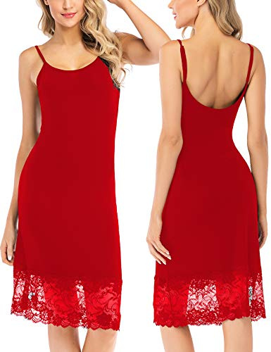 Rubehoow Full Slip for Plus Size Women Under Dress Adjustable Spaghetti Strap Knee Length Petticoat Undergarment Nightwear (Red, 2XL)