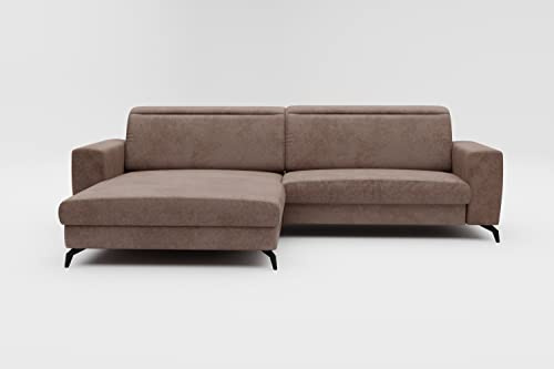 CAVADORE Ecksofa Bounce in Vintage-Leder-Optik / Eckcouch mit Schlaffunktion, Bettkasten + Kopfteilverstellung / 290 x 88-108 x 178 / Mikrofaser, Graubraun