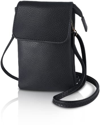 Firtink Leather Crossbody Phone Bag Black Phone Bag Small Cross Body Shoulder Bag 4 Layer Wallet Purse With Magnetic Clamshell For Women Girls