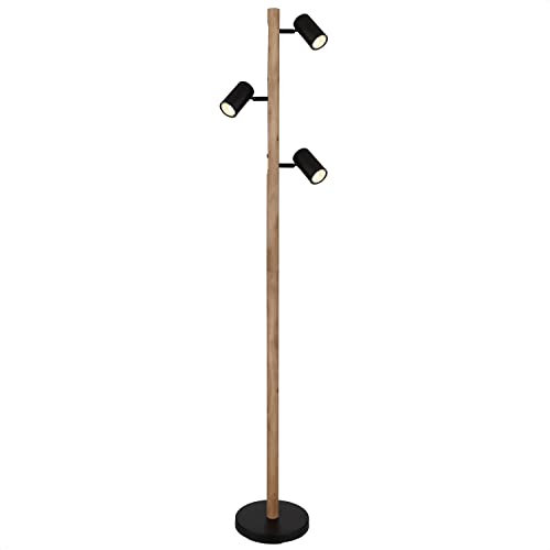 INNOVATE LED Stehlampe Holz | 1,5M Standlampe Holz | GU10 Stehleuchte Spot | LED Stehlampe Schwenkbar 3 flammig | Standleuchte drehbar für Küche, Wohnzimmer, Schlafzimmer