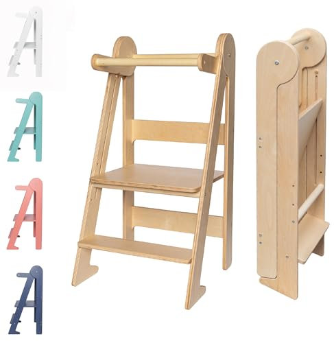 TOYBOX Montessori Kleinkind-Turm & Faltbarer Holz Tritthocker - Faltbare Küchenhilfe für Kleinkinder, Kinder Lernen & Steh-Möbel