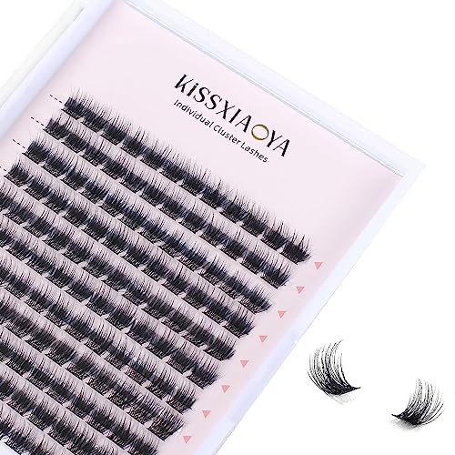 KISSXIAOYA Cluster Wimpern Verlängerung, 144 Stück D Curl 9mm Länge Wide-Stem Wimpern, DIY individuelle Wimpernverlängerung zu Hause, Natürliche & Weiche Falsche Wimpern (9mm, 144 Pcs D Curl)