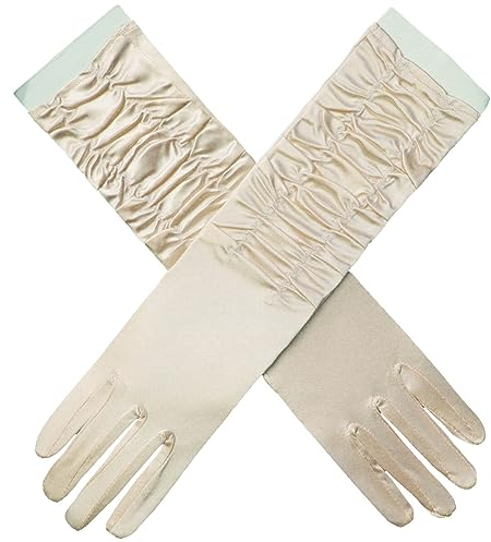 LJRPUPY Weiße Brauthandschuhe für Hochzeit, Party, geraffte Handschuhe, Halloween-Kostüm-Handschuhe für Frauen und Mädchen, Champagner, EinheitsgröÃŸe