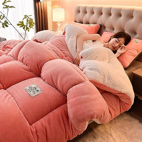 TUCVZVO Komfort Dicke Bettdecke Daunendecke,Bauschige Ganzjahresdecke,Winter Steppdecke Dicker Lamm-Kaschmir, Decke, Flauschige Kaschmir-Steppdecken,Rosa,150x200cm(3.5kg)
