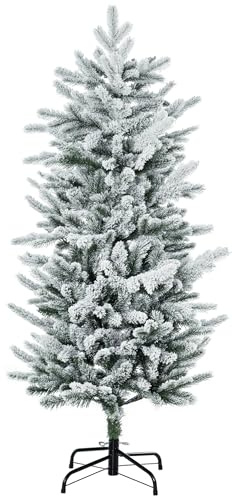 HOMCOM Arbre de Noël Artificiel 135 cm Pin Neige Naturelle Base Acier Vert