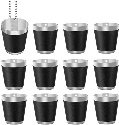 TOATELU 12 vasos de chupito de 30 ml de acero inoxidable con capas de acero inoxidable, vasos de chupito negros, cadena de vidrio de chupito, reutilizables, vasos de chupito para fiestas, fiestas de