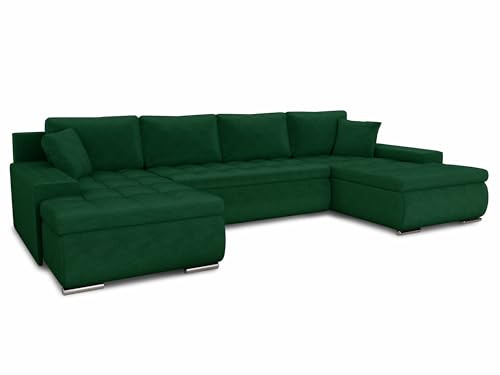 Sofnet Wohnlandschaft mit Schlaffunktion Faris U-Form - Couch, Schlafsofa mit Bettkasten, Couchgranitur mit Bettfunktion, Big Sofa, Bettsofa (Grün (Kronos 19))
