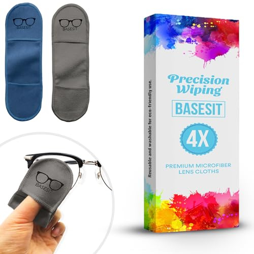 Basesit Eyeglass Cleaner 4 Pack, Eyeglass Cleaning Wipes, Lens Cleaner, Anti-Scratch, Screen Cleaning Cloth, Eyeglass Cleaning Cloths, Lens Wipes (Blue/Gray)