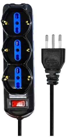 Multipresa Elettrica 9 Posti, Cavo 5M, Ciabatta Spina 10A con Interruttore, Max 2500W 250V, Nero