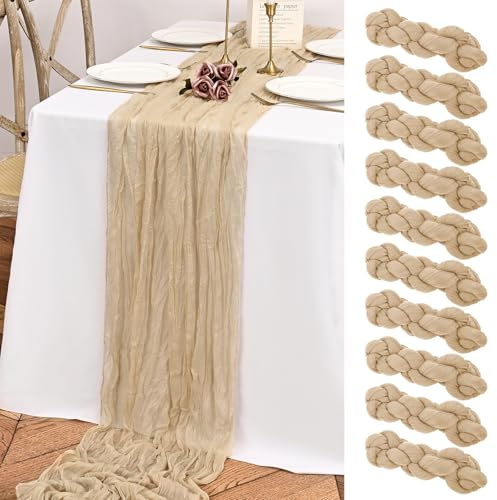 Teruntrue 10 Stück Tischläufer Beige für Hochzeiten, 55 x 300 cm
