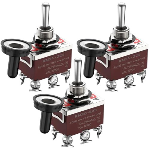 Gebildet 3pcs Waterproof Latching Toggle Switch 20A-12VCC/10A -24VDC,20A-125VAC/10A -250VAC DPDT 6 Pin ON/OFF/ON Rocker Toggle Switch+3pcs Cap
