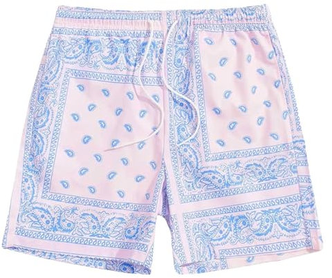 Caxndycing Paisley Shorts Herren Casual Strandshorts Mesh Grafik Bandana Print Boho Sommer Strand Sportshort Leichte Kordelzug Shorts Hip Hop Outdoor Sommershort Athletic Basketball Laufen Kurze Hose