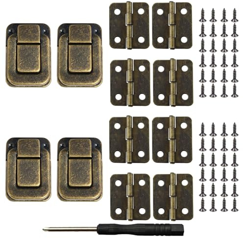 4 Set Antique Latch Lock, Retro Decorative Hasp, 38mm Retro | Jewelry Cases Catch for Wood Boxes Jewelry Box Cabinet with Screws and screwdriver
