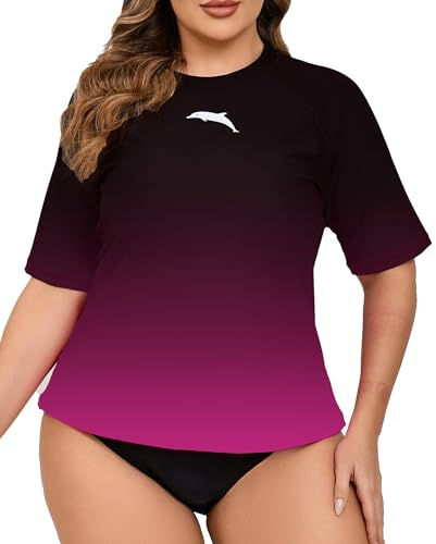Halcurt UV Shirt Damen Übergröße UPF 50+ Kurzarm Rash Guard 1X-4X | Sonnenschutz Schwimmshirt, Atmungsaktiv, Schnell Trocknend, Nur Schwimmoberteil, Raglan Ärmel, Lockere Passform