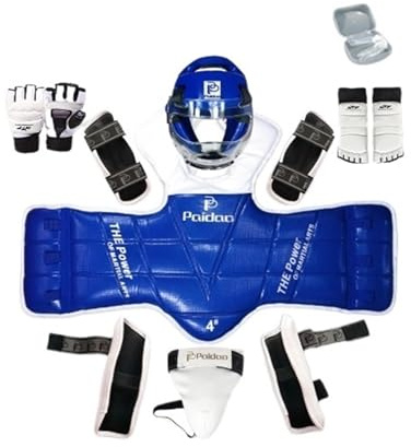 Komplett Taekwondo Sparring Gear Set - Huvud, Bröst, Underarm, Hand, Ben, Vrist, Ljumskskydd och mer muay thai pads(Blue,Male 170-190cm)