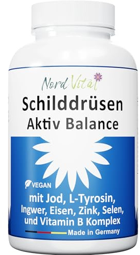Schilddrüsen-Aktiv-Balance -13-in-1-Komplex mit Jod, L-Tyrosin, Ingwer, Selen, Eisen, Vitamin A und Vitamin B-Komplex - 180 Kapseln - Made in Germany - Ohne unerwünschte Zusätze - Vegan