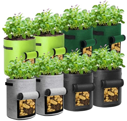 LITLANDSTAR 8 Stück 10 Gallonen Kartoffel Pflanzsack, 37L Kartoffel Pflanzen Tasche aus Vliesstoff mit Sichtbarer Klappe und Griffen für Pflanze Tomaten, Kartoffeln, Gemüse und Blumen (Mehrfarbig)