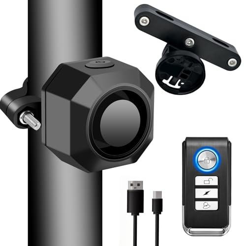 NineLeaf Anti-Theft Bike Alarm with Mount - USB C Rechargeable 110dB Vibration Security System for Motorcycle, Bicycle, Mobility Scooter - Waterproof with Remote