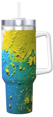 SamLng 40OZ Paint Splatter Backdrop Print Ice Bully With Handle - Portable for Hot & Cold Drinks, Travel, Gym, Home, and Outdoor Activities