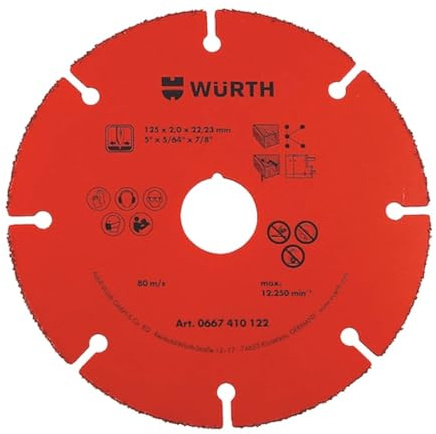 Würth Hartmetall Trennscheibe 125mm Hartmetall bestückt Flexscheibe für Holz, MDF, Spanplatten Gipskarton, Kunststoff 0667410122