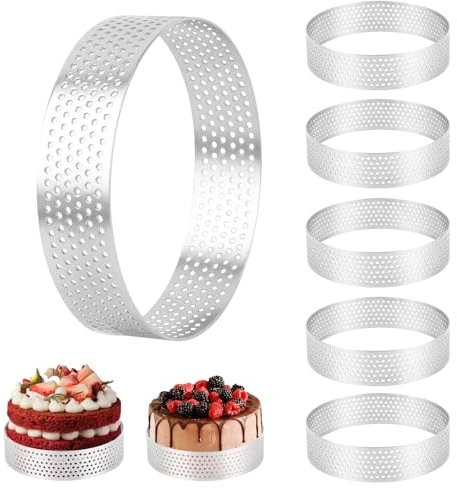6 Piezas Moldes Perforados Tartaletas, 8 cm Aros para Tartas en Acero Inoxidable 430, Moldes para Anillos de Pastel, Círculos Tarta Perforados para Hacer Quiches, Mousses, Muffins, Mini Tartas