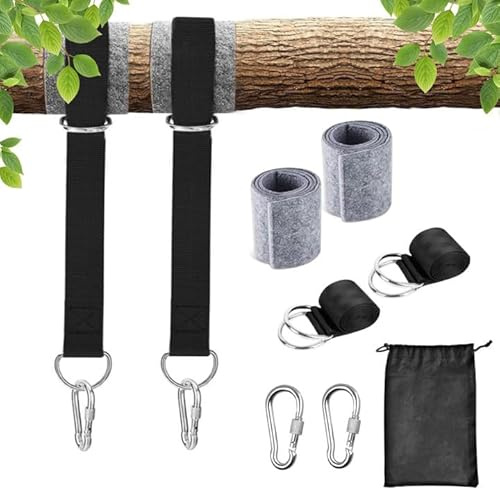 RISAKOGO Schaukel Befestigung, 2 pcs Hängematte Befestigung Schaukel Zubehör 3M Schaukel Aufhängung Schaukel Befestigung Baum mit 2 Karabinern, D-Ringen, mit Baumschutz Polster, Aufbewahrungstasche