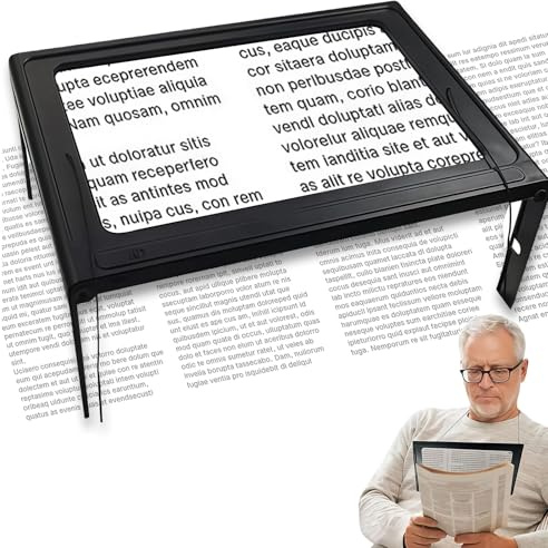 GAESHOW Leselupe mit Licht für Senioren Groß, Rechteckige Lupe mit 12 LED-Lichtern, Klappbarer Ständer, Freihändige Vergrößerungslinsen mit Kordel und USB-Kabel zum Lesen, Reparieren, Nähen