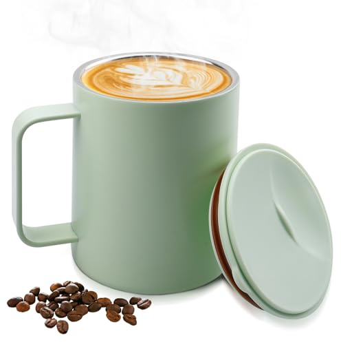 WIYETY 400 ml termokaffekopp: rostfritt stål med halkfritt handtag och glidmodullock, termosmugg campingmugg campingmugg, stor volym resemugg, termosmugg för café och te