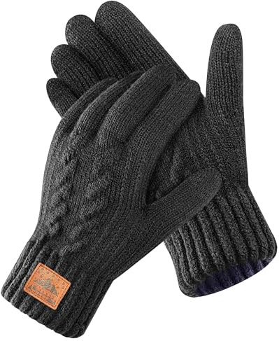 CAOZITOU Merino Wool Gloves for Men & Women, Thermal Gloves With Touchscreen Warm Fleece Liner for Winter Cold Weather (Black, Large)