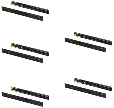 Schubladenschienen - Set mit 5 Kugeln, Höhe 45 mm, Tiefe 600 mm, Totalauszug, Softclose, Farbe Schwarz.
