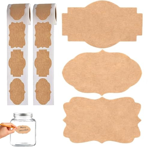 600pcs Etichette Adesive per Barattoli, Etichette Adesive Vintage in Carta Kraft, Autoadesive e Impermeabili, Ideali per Regali, Barattoli di Vetro, Marmellata e Decorazioni Fai-da-Te