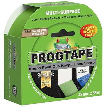 Frog Tape Ruban de masquage multi-surfaces vert pour peinture d'intérieur et décoration pour lignes nettes et sans bavure de peinture 48 mm x 55 m