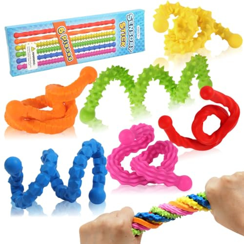 Aolso Sensoriska stressavlastande pinnar, 6 st texturerade fidgetleksaker, texturerade olika färger sensorisk silikon anti-stress leksak, för autism ADHA stress ångest