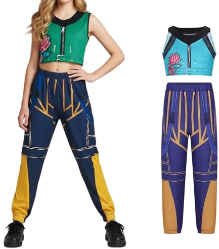 Disfraz infantil de bailarina de pop, conjunto de estilo urbano, cosplay para carnaval y Halloween; conjunto inspirado en estrella de música (Verde Zoey, 7-9)