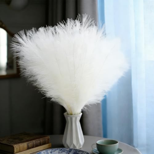 TILONKJ 30 Piezas Pampas Secas Decoracion, 55cm Púrpura Pampas, Plumas Decoracion, Artificial Hierba de Pampa Esponjosas para Decoracion Boho Fiestas Bodas,Decoración Hogar (Bianco)