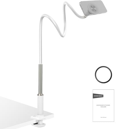 NEEWER BASICS Handy Halterung magnetischer Schwanenhals Tisch Bett, 360° Overhead Phone Halter Klemme Mount mit Flexible Lang Arm Handy Ständer kompatibel mit MagSafe iPhone Android Samsung PA151 Weiß